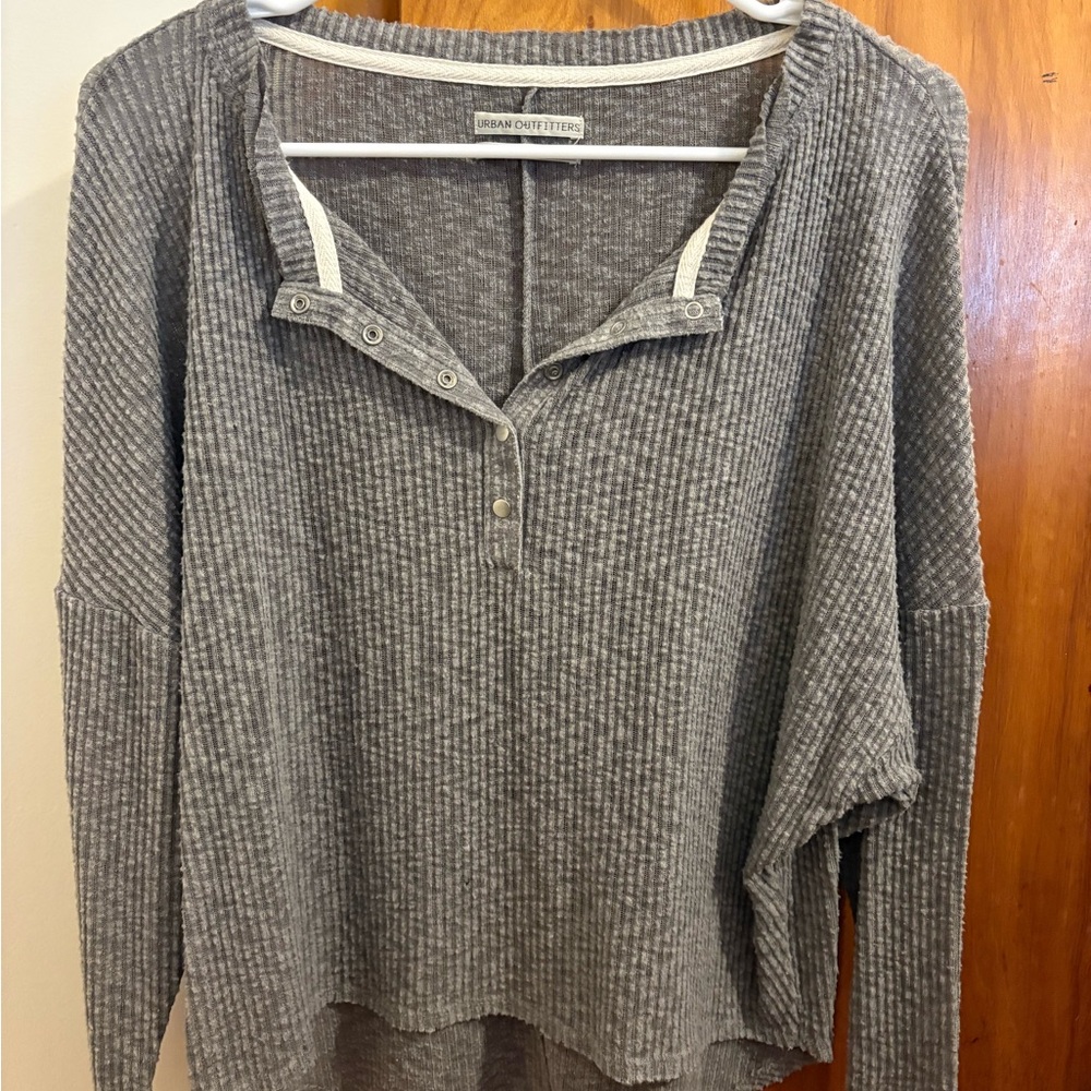 Urban Outfitters Charcoal Ribbed Long Sleeve Top